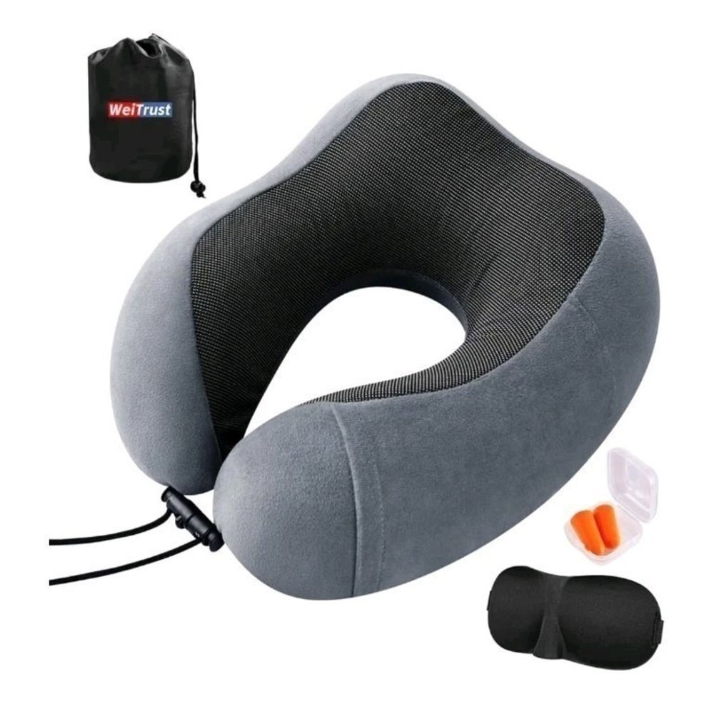 WeiTrust Airplane Pillow, Travel Neck Pillow with Standard, Black and Gray